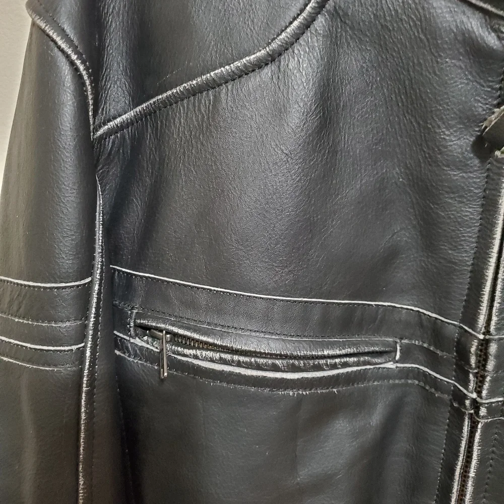 Black Brand motorcycle clothing leather jacket - Picture 2 of 8